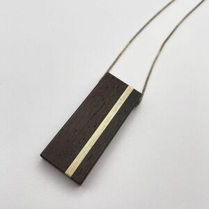 Sterling Silver Ebony Wood Bar Pendant Necklace Minimalist‎ Mixed Media